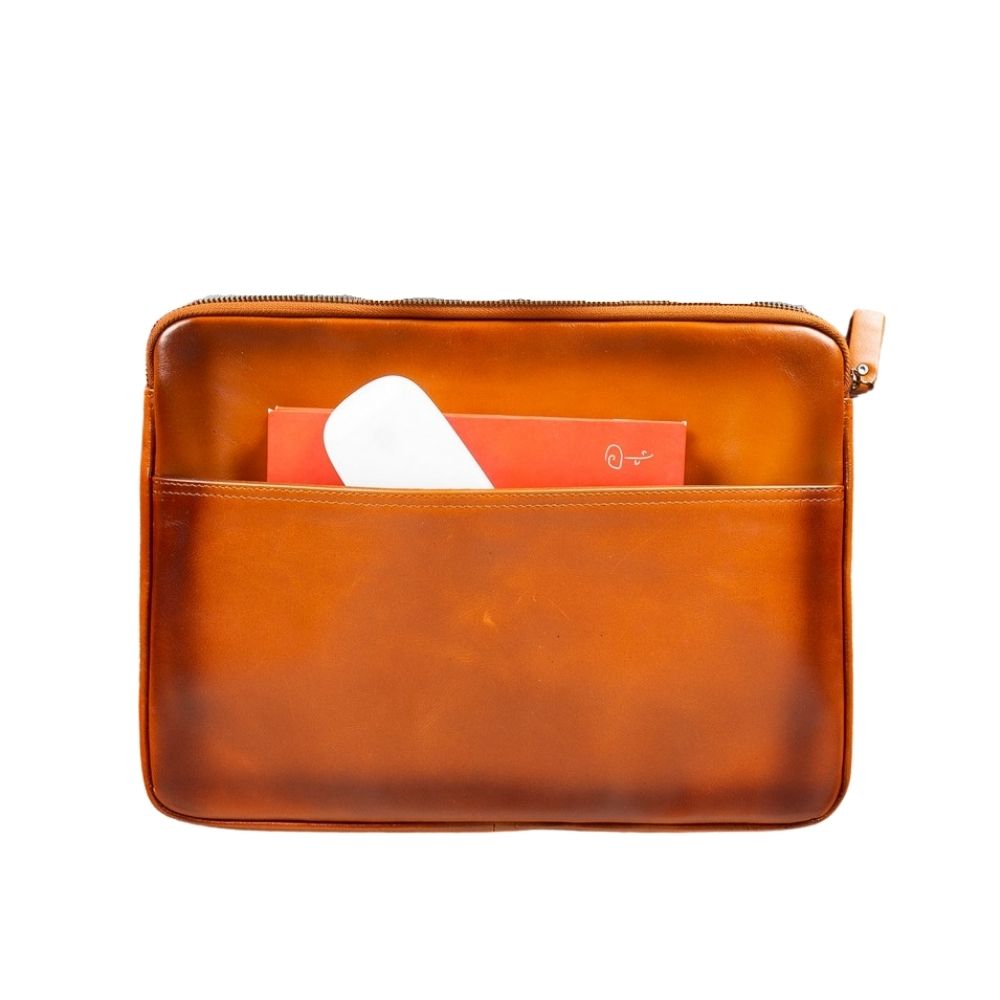 Schlanke Laptop-/Tablet-Tasche aus Leder – Awe