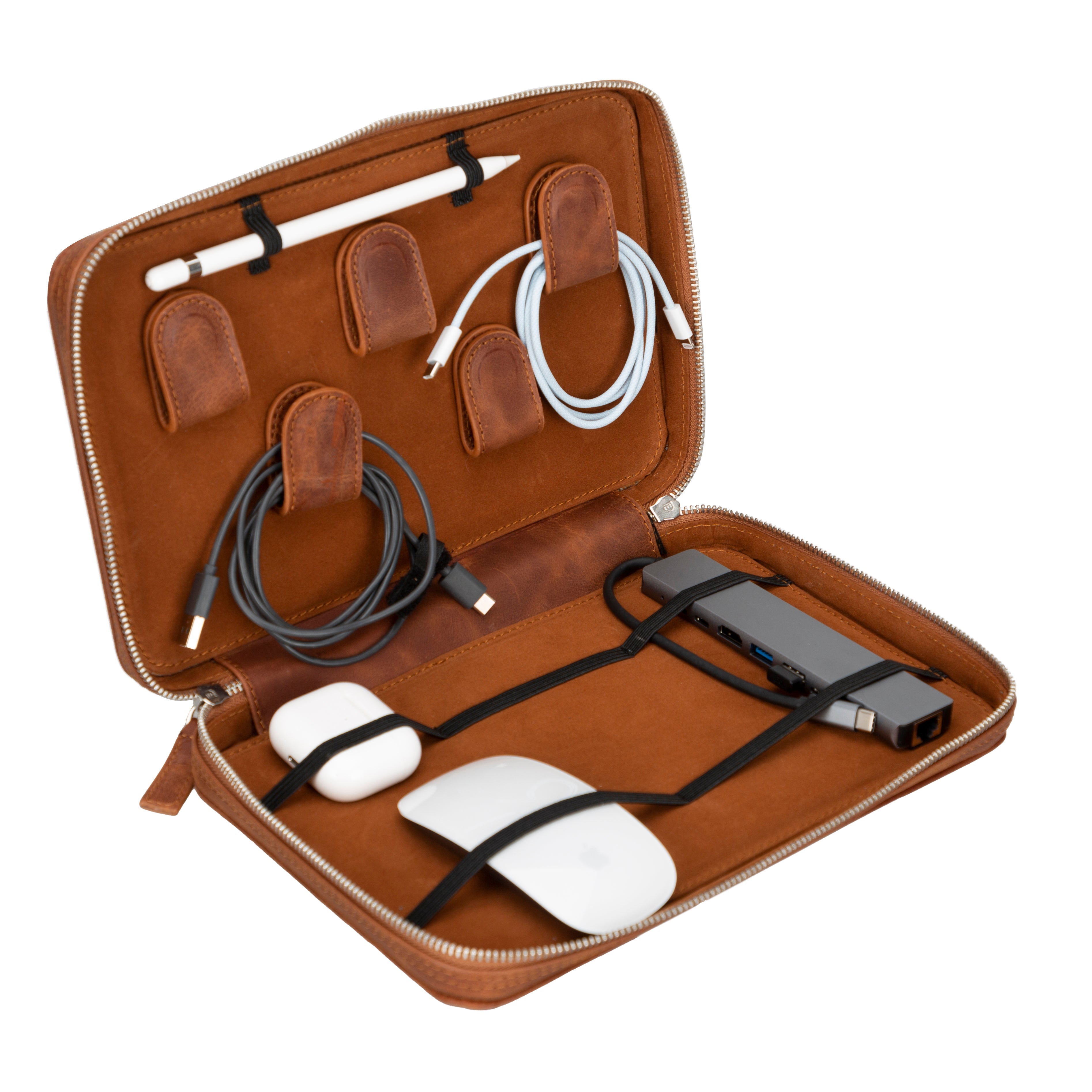 Reise-Kabel-Organizer aus echtem Leder