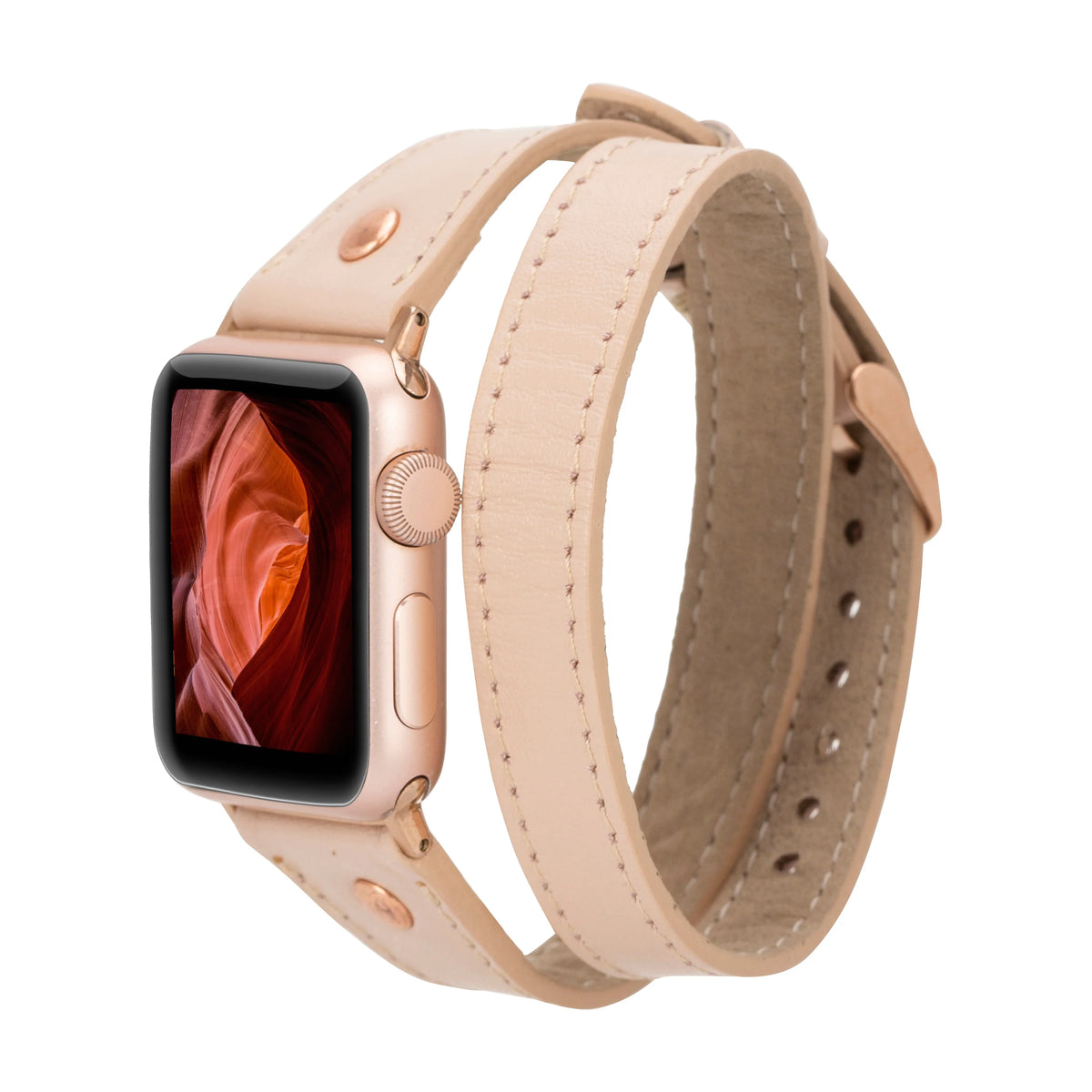 Double Tour Leather Apple Watch Band with Rose Gold Trok - Hector