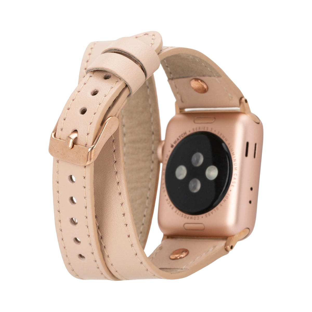 Double Tour Leather Apple Watch Band with Rose Gold Trok - Hector