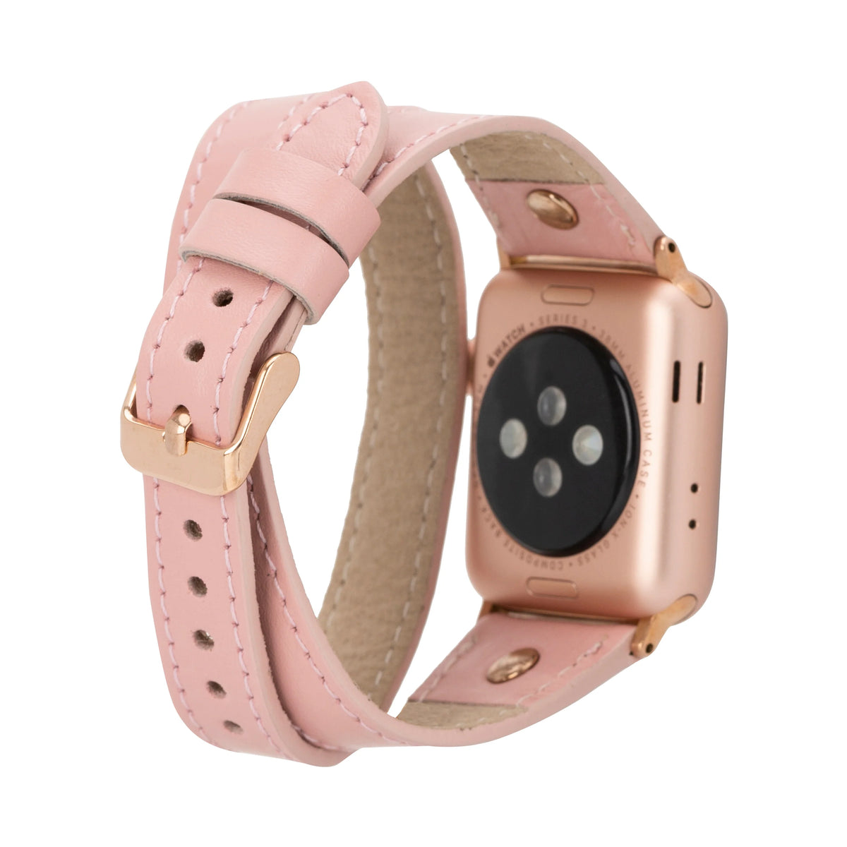 Double Tour Leather Apple Watch Band with Rose Gold Trok - Hector