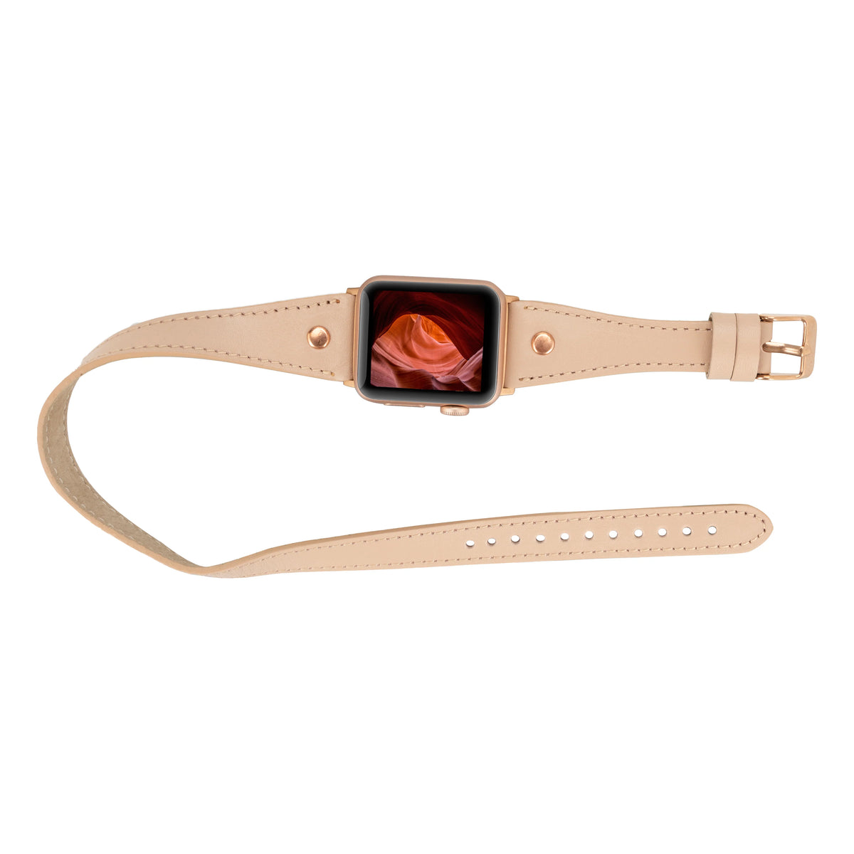 Double Tour Leather Apple Watch Band with Rose Gold Trok - Hector