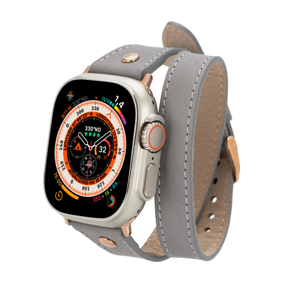 Double Tour Leather Apple Watch Band with Rose Gold Trok - Hector