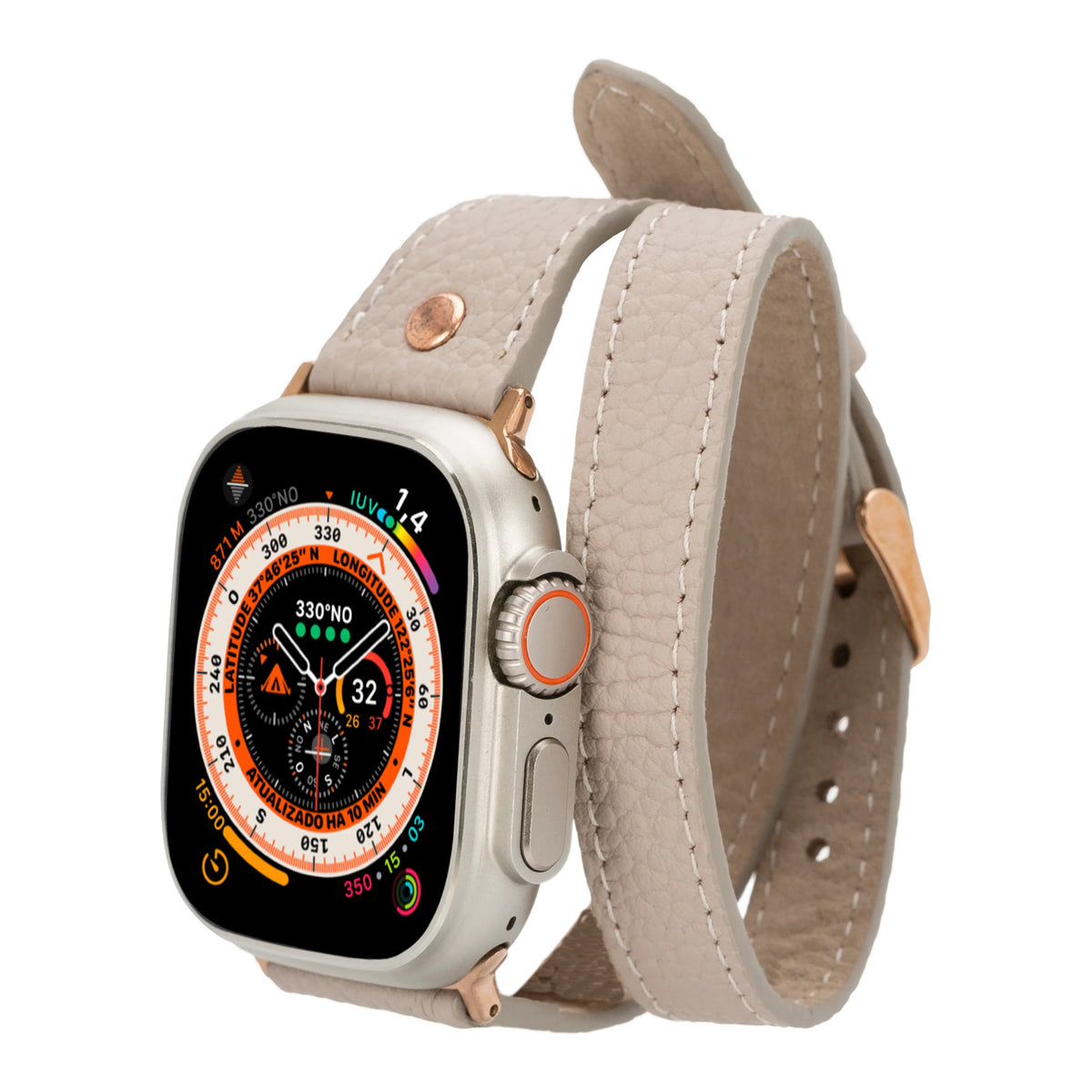 Double Tour Leather Apple Watch Band with Rose Gold Trok - Hector