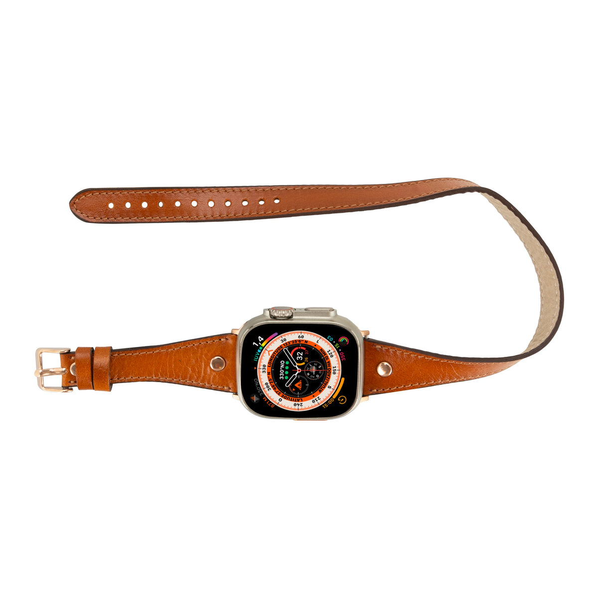 Double Tour Leather Apple Watch Band with Rose Gold Trok - Hector