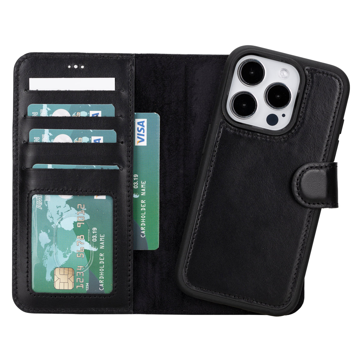 Abnehmbare Brieftaschenhülle aus Leder für iPhone 16 Pro Max - Magic Wallet