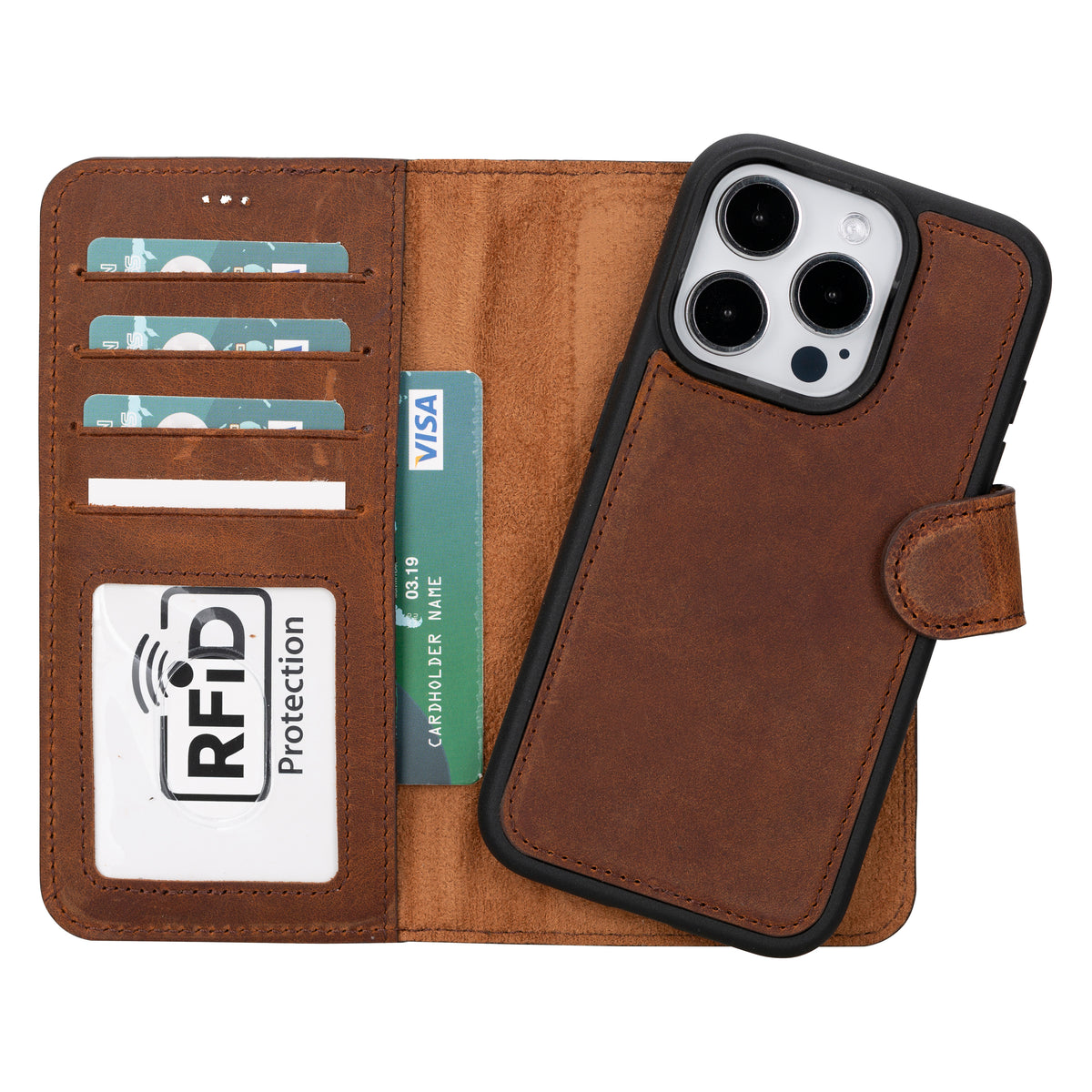 iPhone 15 Pro Detachable Leather Wallet Case - Magic Wallet