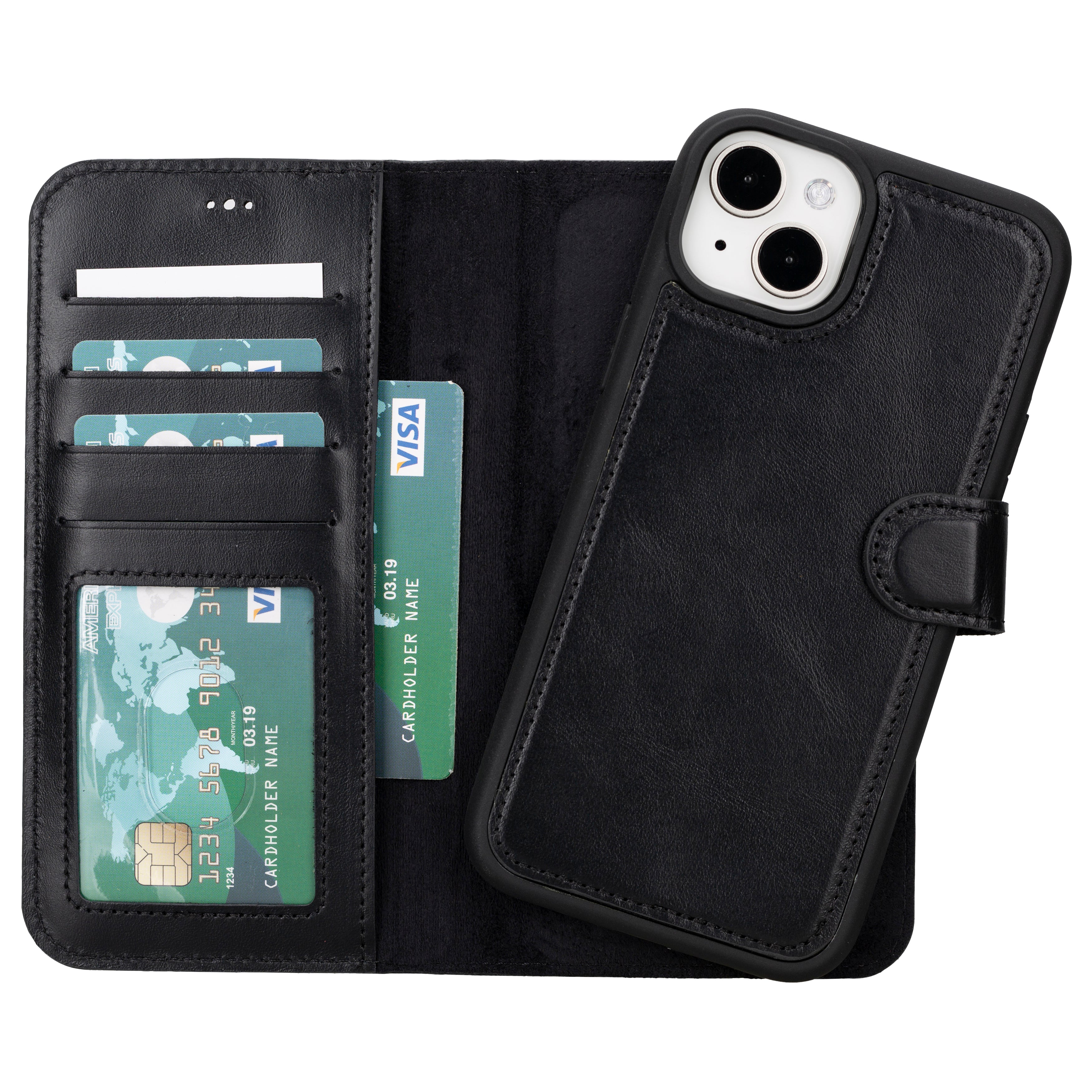 Abnehmbare Lederhülle für iPhone 15 Plus im Wallet-Stil – Magic Wallet