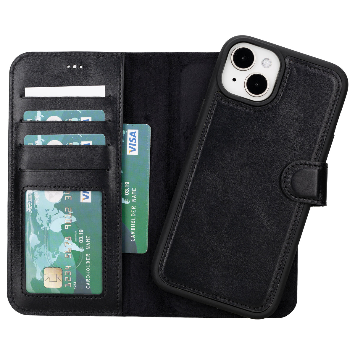 Abnehmbare Lederhülle für iPhone 15 – Magic Wallet