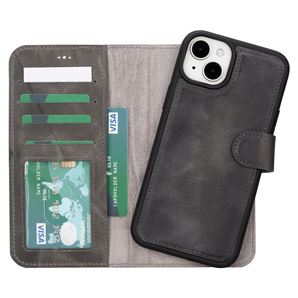 Abnehmbare Lederhülle für iPhone 15 – Magic Wallet
