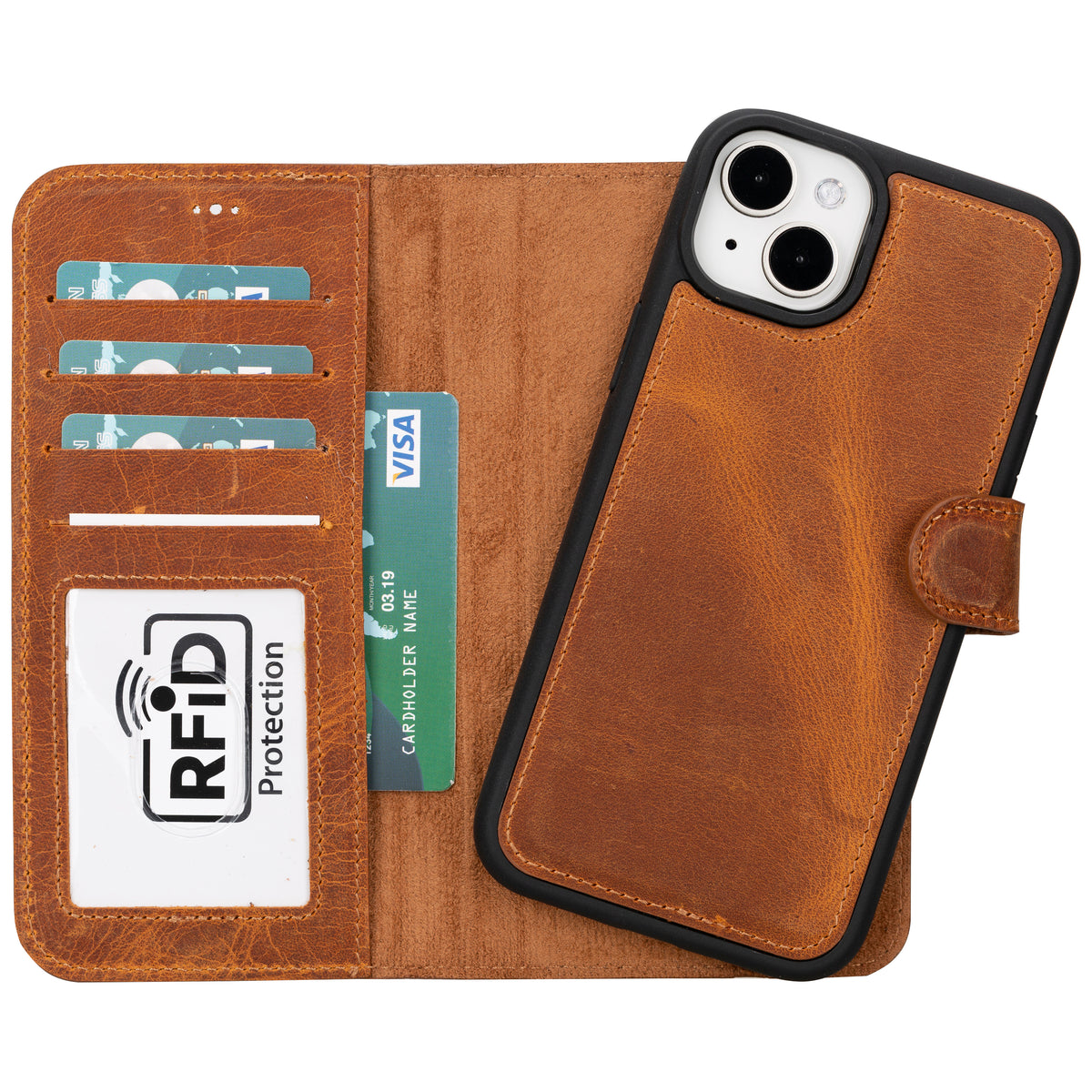 Abnehmbare Lederhülle für iPhone 15 Plus im Wallet-Stil – Magic Wallet