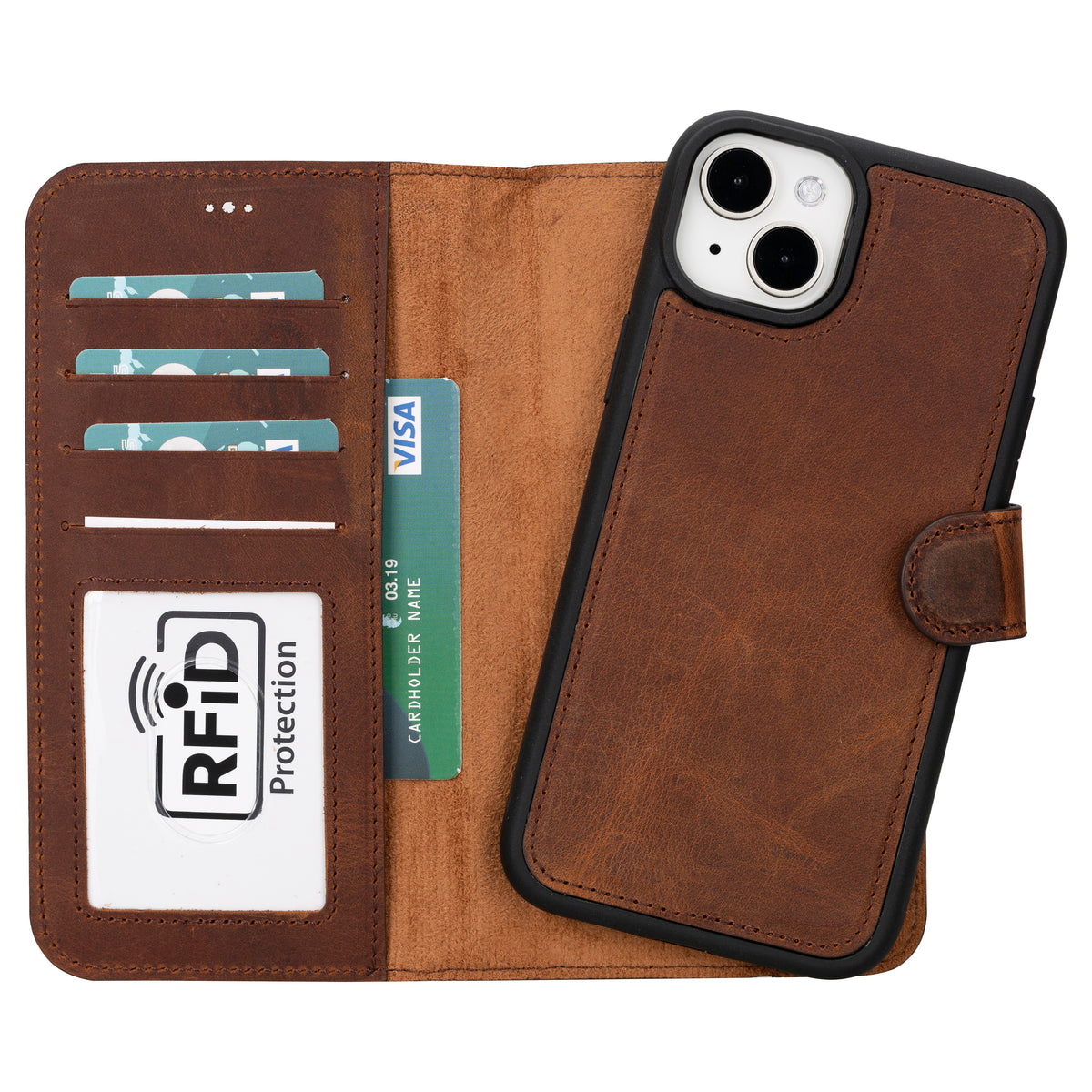 Abnehmbare Lederhülle für iPhone 15 Plus im Wallet-Stil – Magic Wallet
