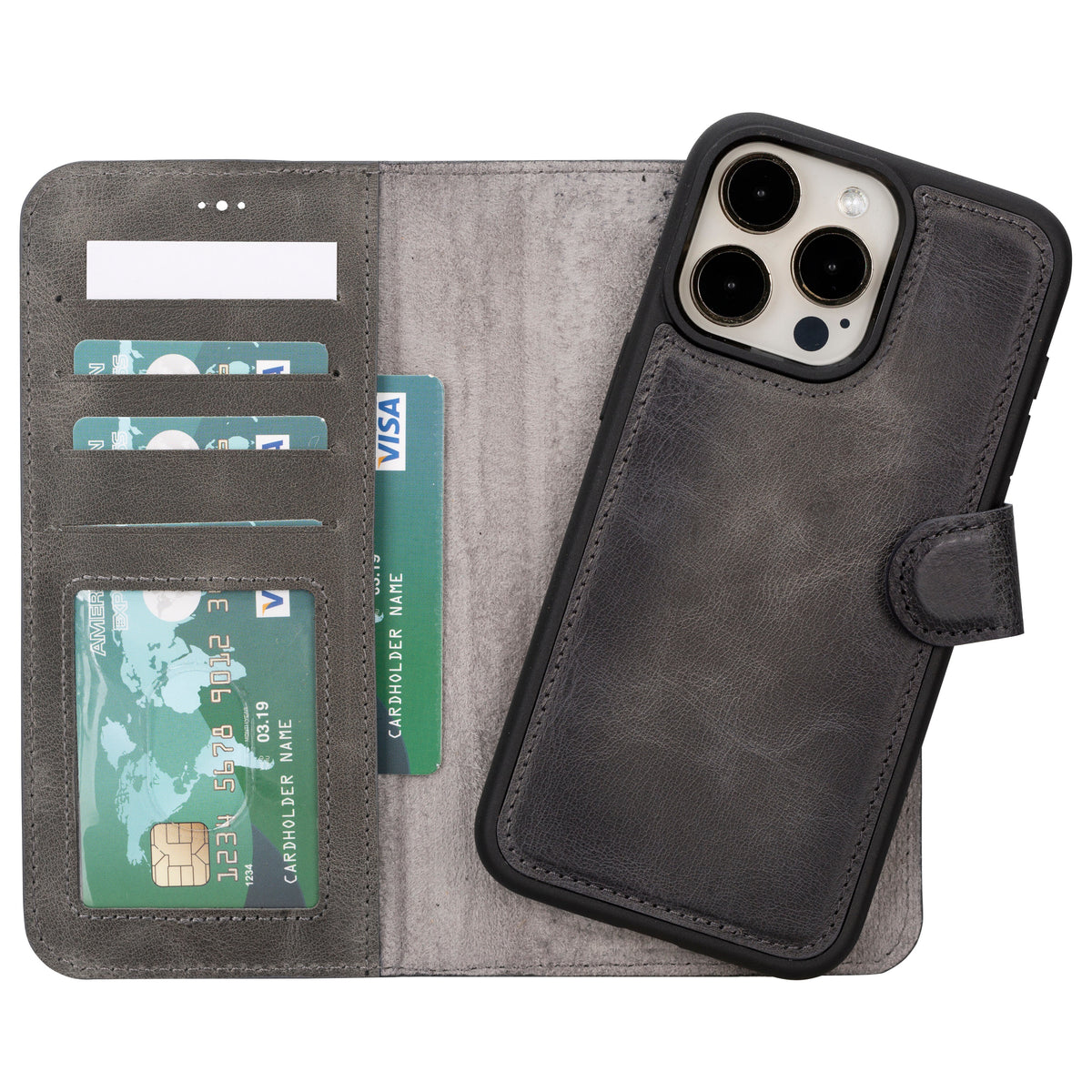 Abnehmbare Lederhülle für iPhone 16 Pro – Magic Wallet