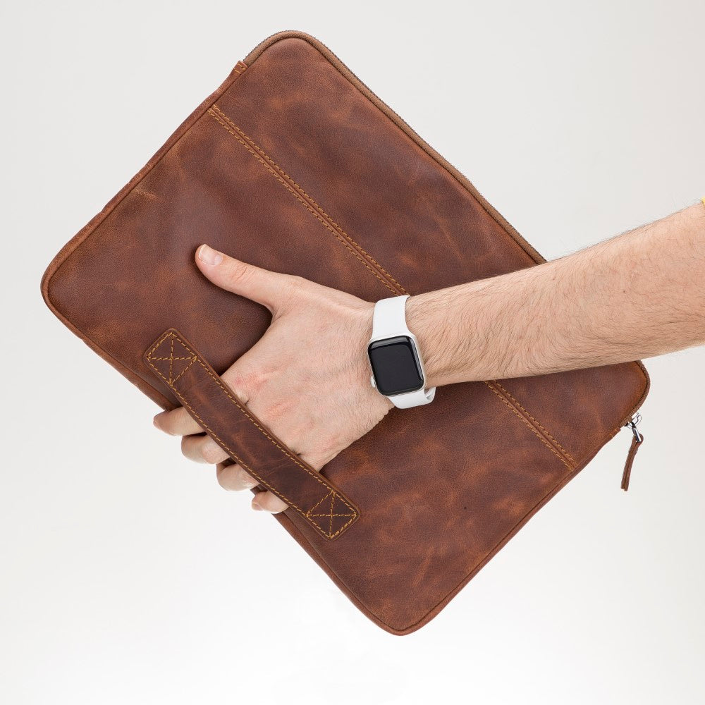 Schlanke Laptop-/Tablet-Tasche aus Leder – Awe