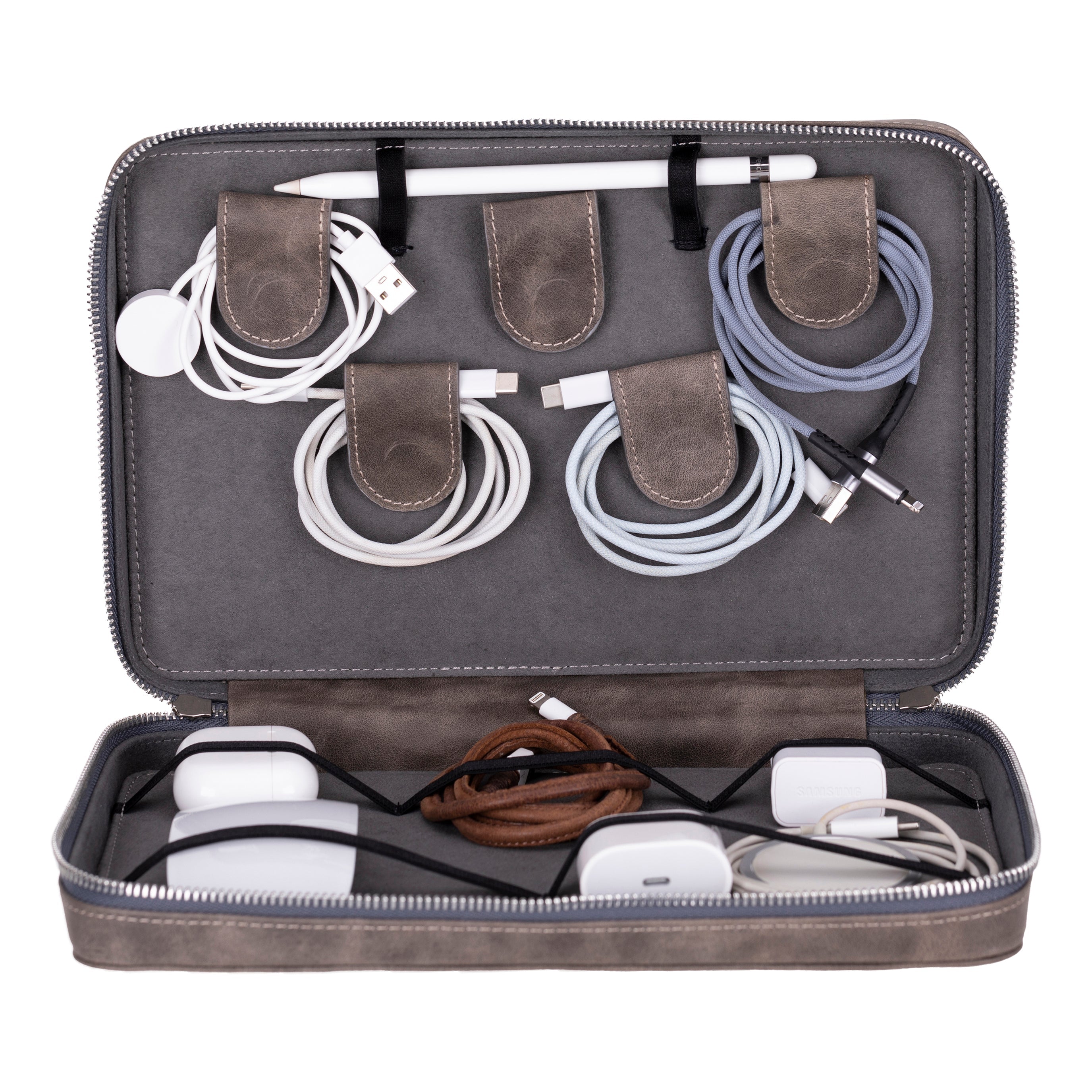Reise-Kabel-Organizer aus echtem Leder