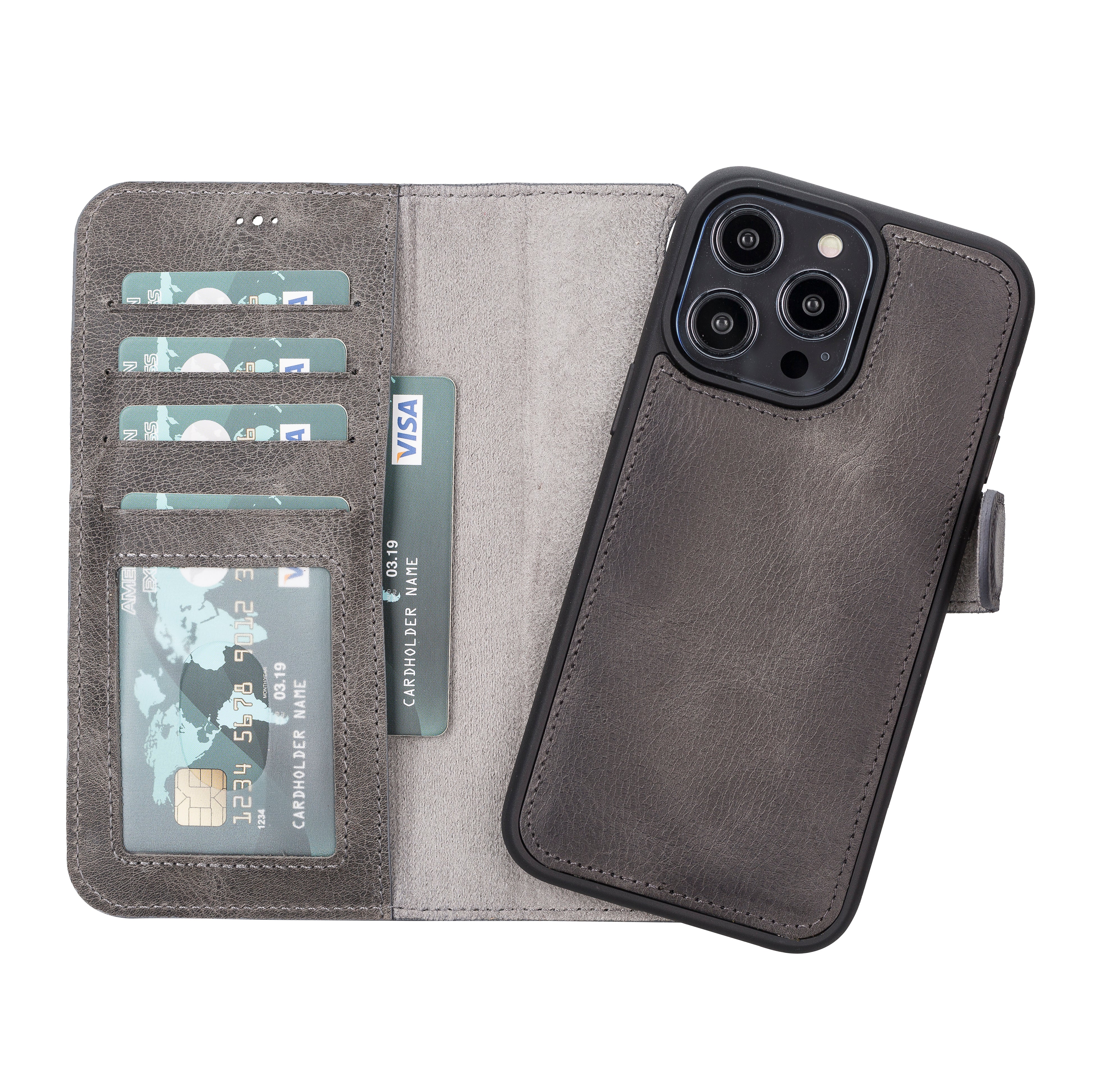 Étui portefeuille amovible en cuir pour iPhone 14 Pro Max – Magic Wallet