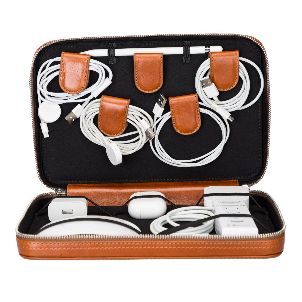 Reise-Kabel-Organizer aus echtem Leder