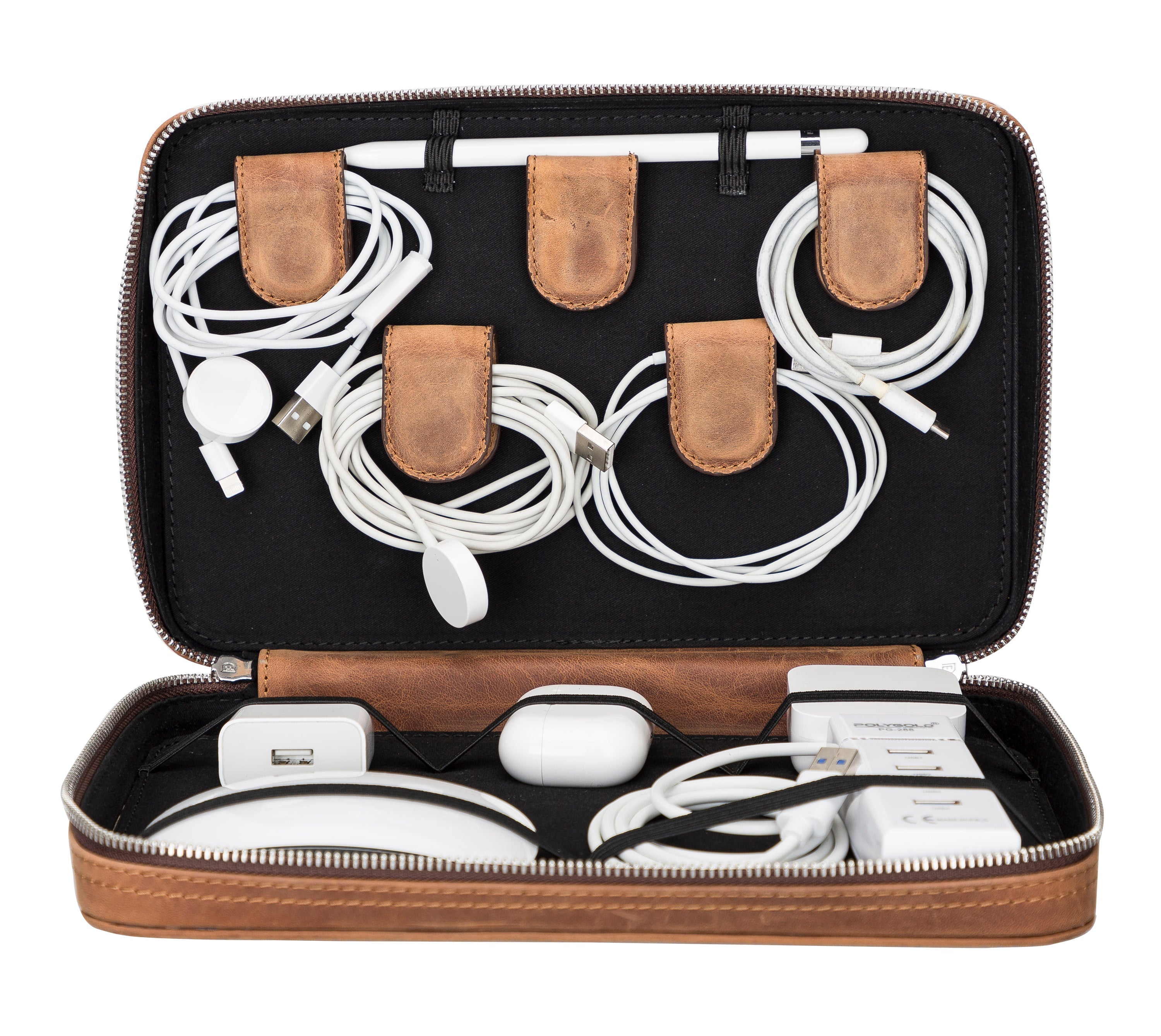 Reise-Kabel-Organizer aus echtem Leder