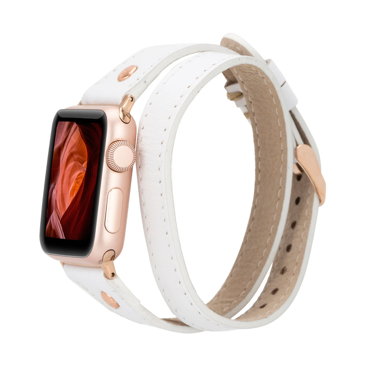 Double Tour Leather Apple Watch Band with Rose Gold Trok - Hector