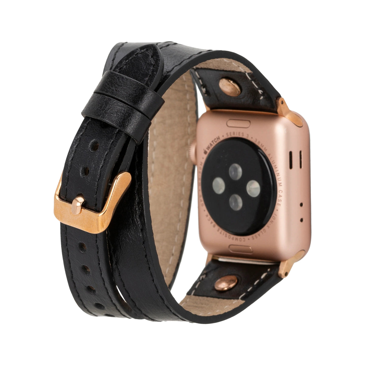 Double Tour Leather Apple Watch Band with Rose Gold Trok - Hector