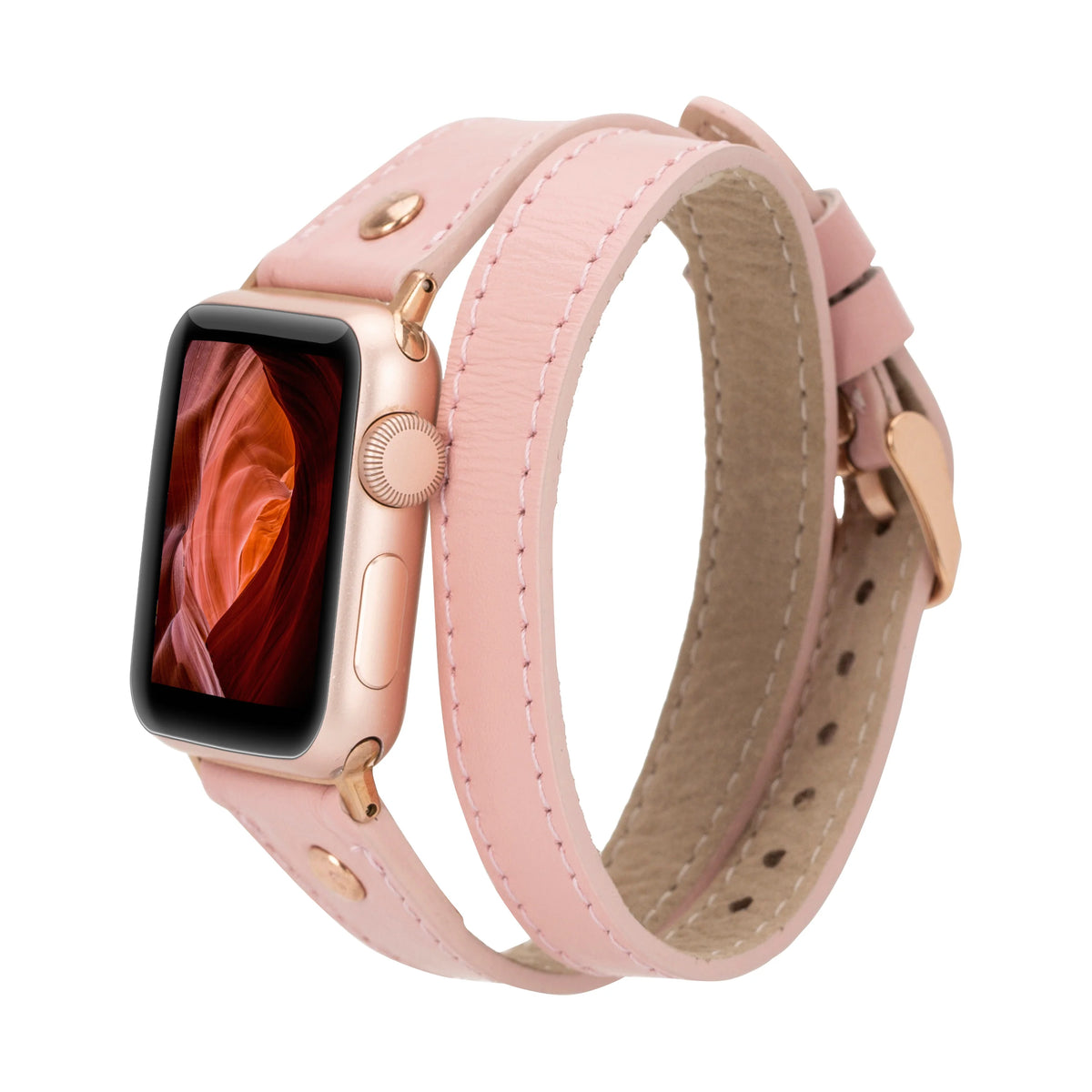 Double Tour Leather Apple Watch Band with Rose Gold Trok - Hector