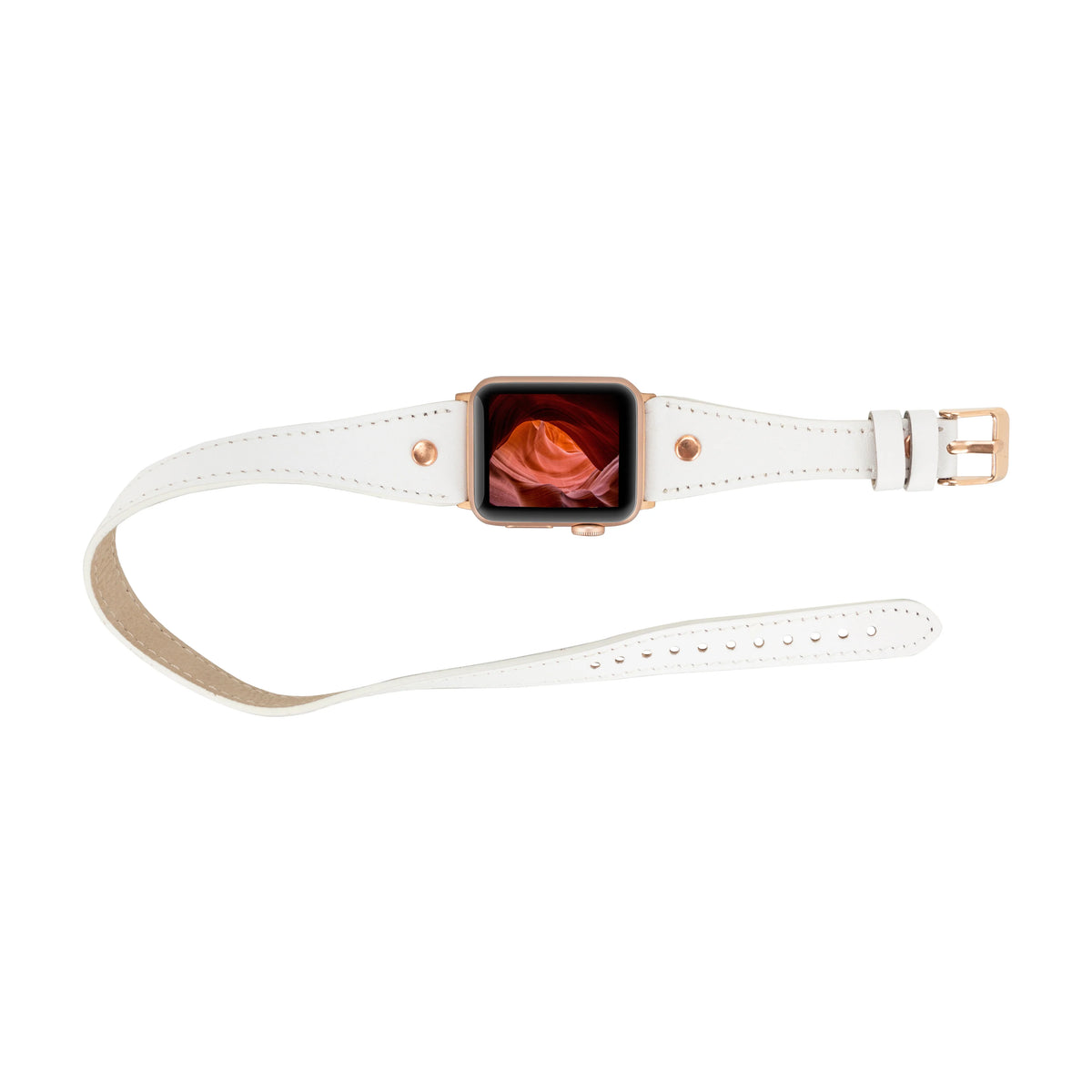 Double Tour Leather Apple Watch Band with Rose Gold Trok - Hector