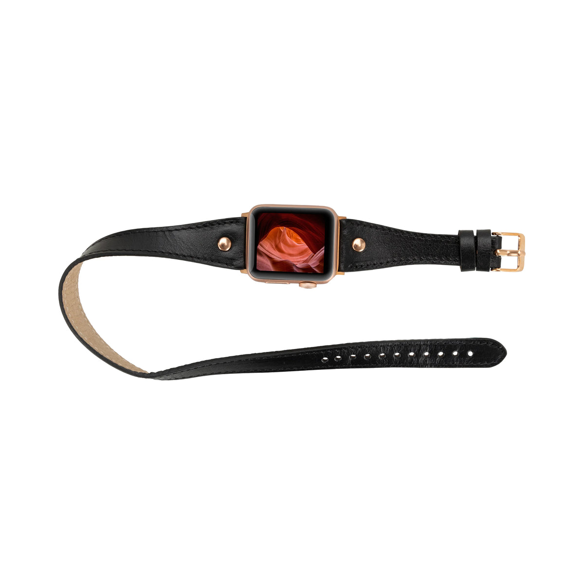 Double Tour Leather Apple Watch Band with Rose Gold Trok - Hector