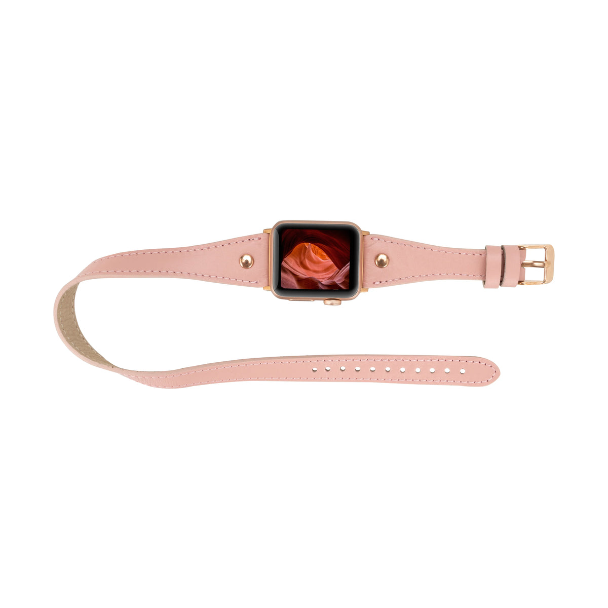 Double Tour Leather Apple Watch Band with Rose Gold Trok - Hector