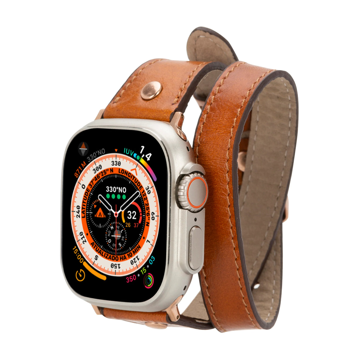 Double Tour Leather Apple Watch Band with Rose Gold Trok - Hector