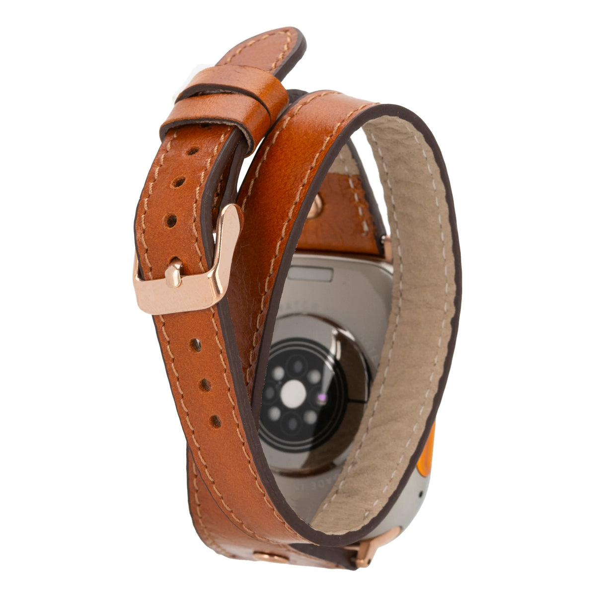 Double Tour Leather Apple Watch Band with Rose Gold Trok - Hector