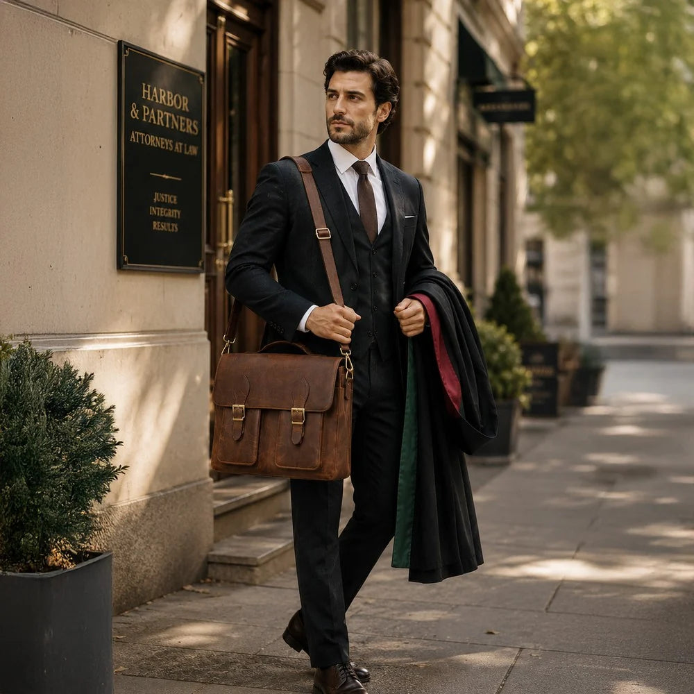 Leather Business Briefcase / Laptop Case - Olympus