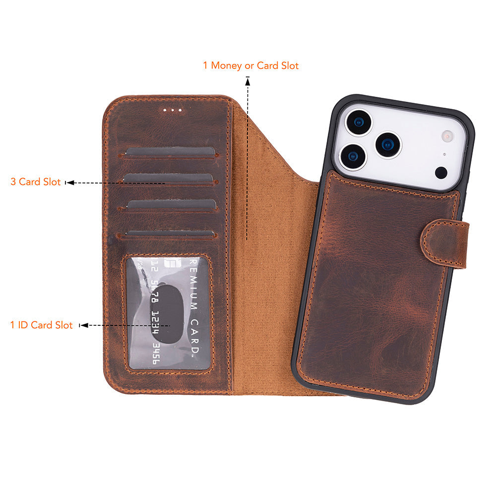 iPhone 17 Pro Max Leather Detachable Wallet Case - Magic Wallet