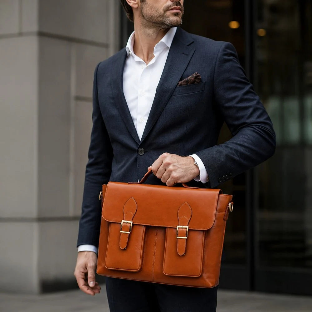 Leather Business Briefcase / Laptop Case - Olympus