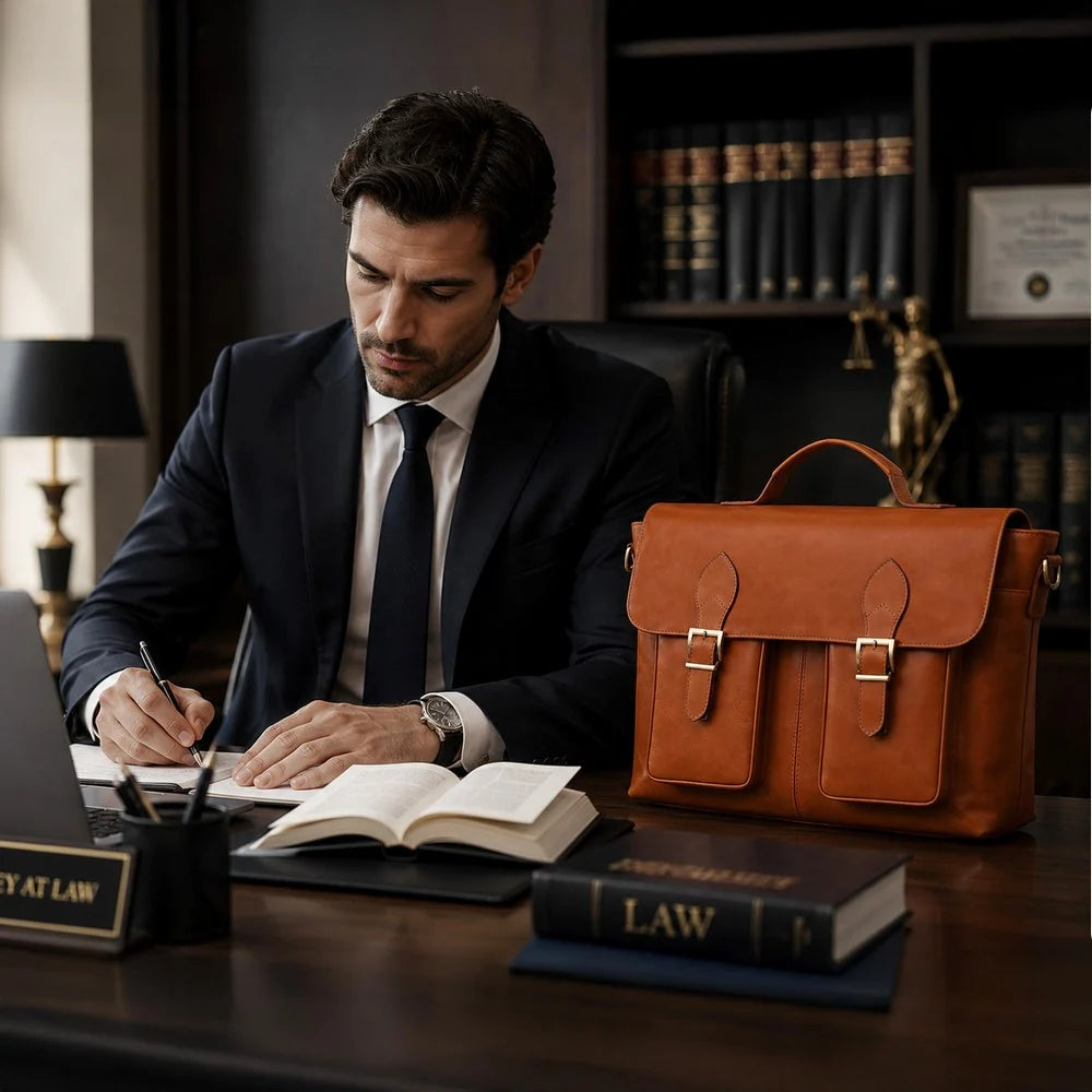 Leather Business Briefcase / Laptop Case - Olympus